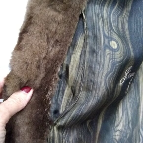 Brown Sheared Raccoon Knee Length Real Fur Swing Coat 32" Long Size 8/10 Medium - Picture 8 of 14